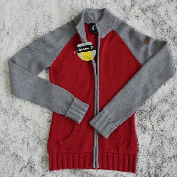 NEW WITH TAG SKI-DO WOMEN SWEATER WARM SLIM FIT POCKETS RED/GREY KNIT, S… - Picture 3 of 11